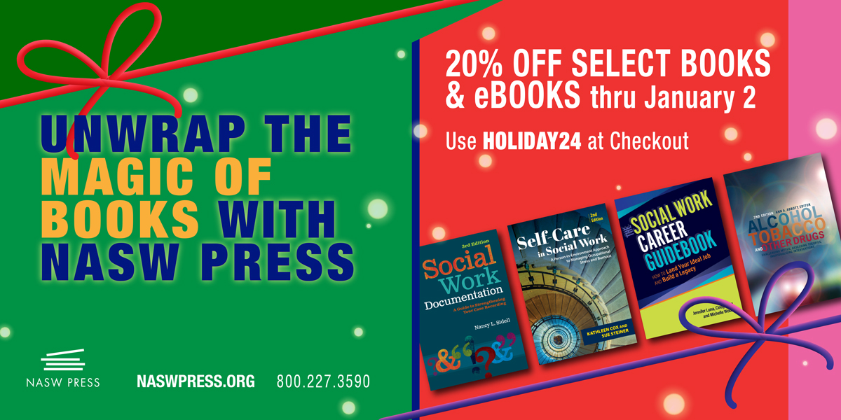 Green and red ad with four book covers: 20% Off Select Books & eBooks Thru January 2